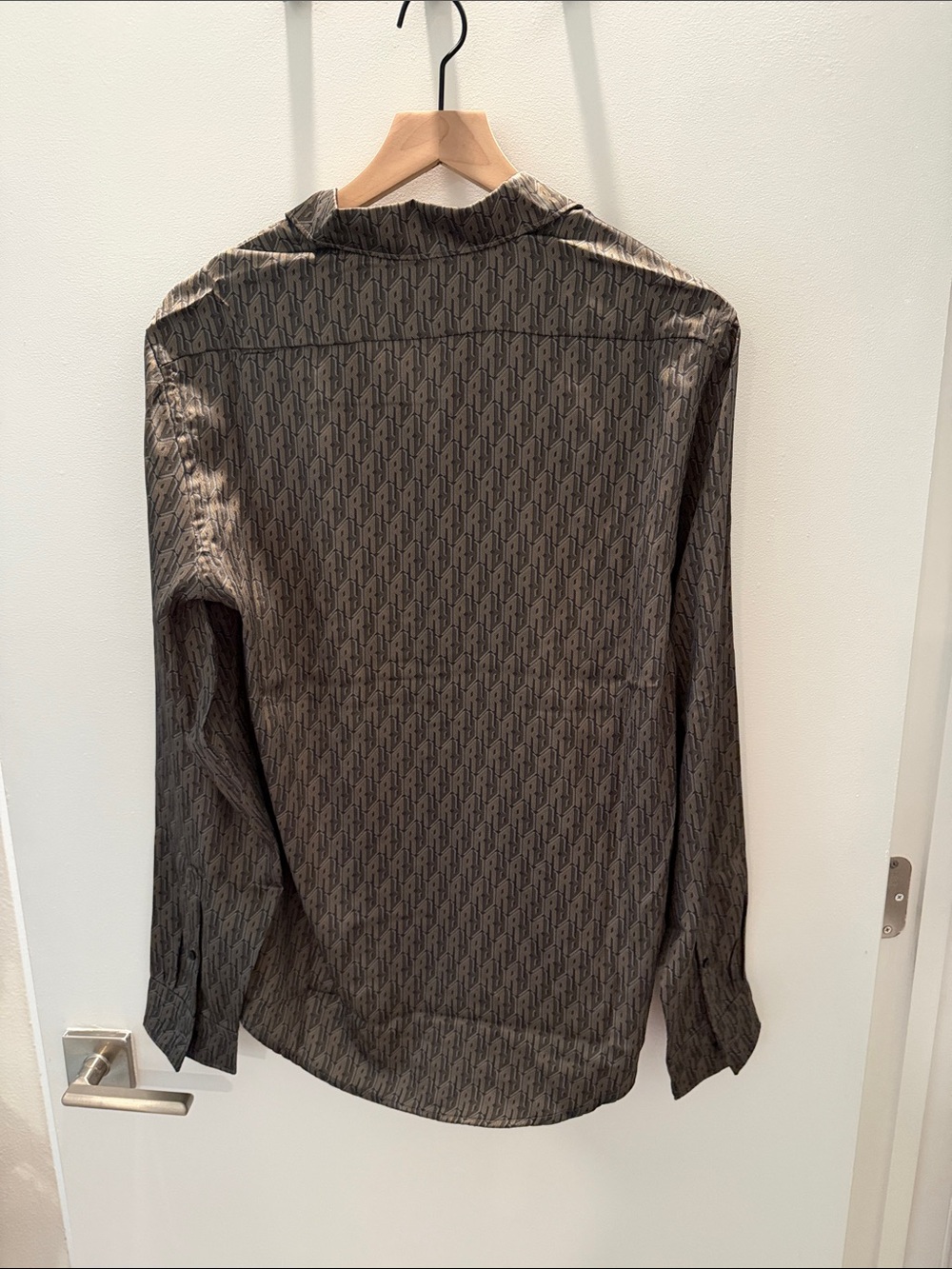 Reiss Olive-Brown Logo Print Silk-like Button-Down Shirt - Picture 4 of 4